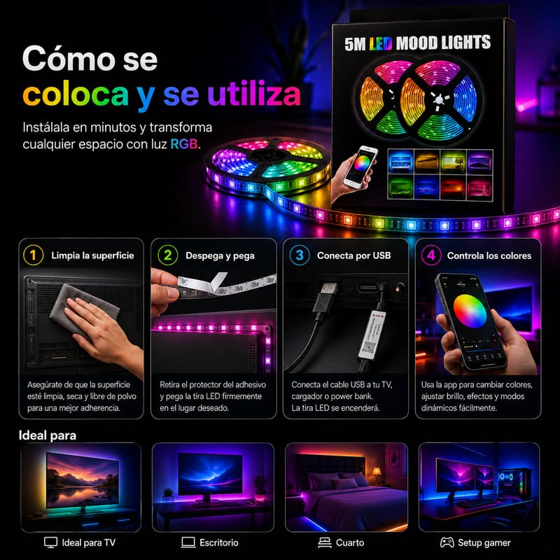 Tira LED RGB 5M con control remoto - Image 3