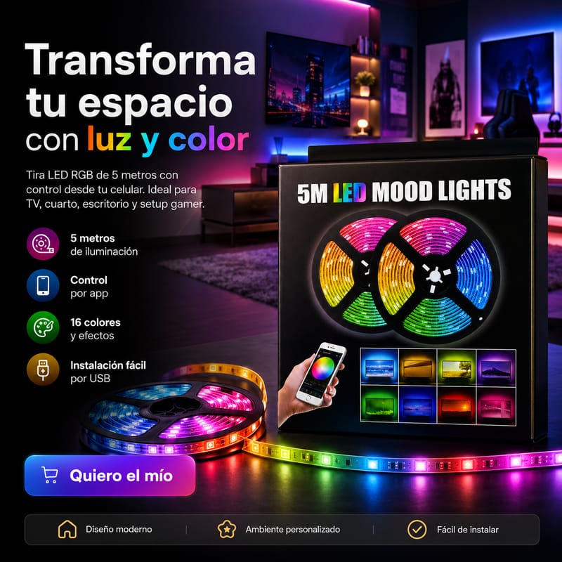 Tira LED RGB 5M con control remoto - Image 1